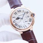Cartier 42MM Stainless Steel Italian Imported Cowhide Leather Strap Men Watch